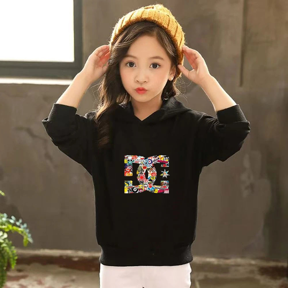Children's hoodie 3-12 years girls pink boy black tops+pants set leisure sweatshirt printing fashion Kids autumn clothing