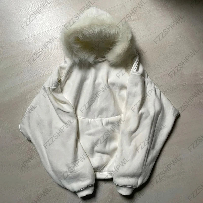 Y2k Women Aesthetic Harajuku Faux Fur Collar Hoodies Clothes Graphic Hip Hop Punk Gothic Zip Up Hoodies Streetwear Jackets EGirl