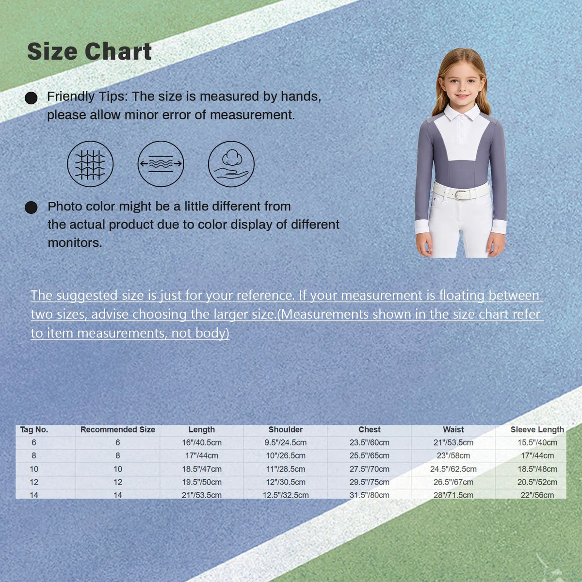 Kids Girls Horse Riding Sports Shirts Top Long Sleeve Buttons Contrast Color Shirt Equestrian Clothing Golf Workout Activewear