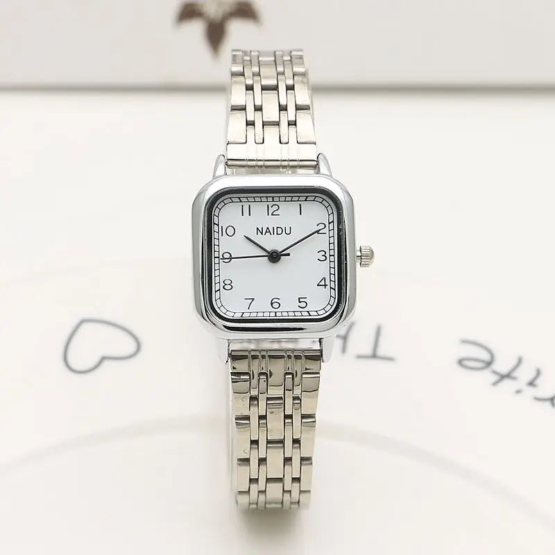 Women Quartz Watch Luxury Fashion Square Sliver Case Band Roman Numerals Dial Female Watches Niche New Ladies Dress Wristwatch