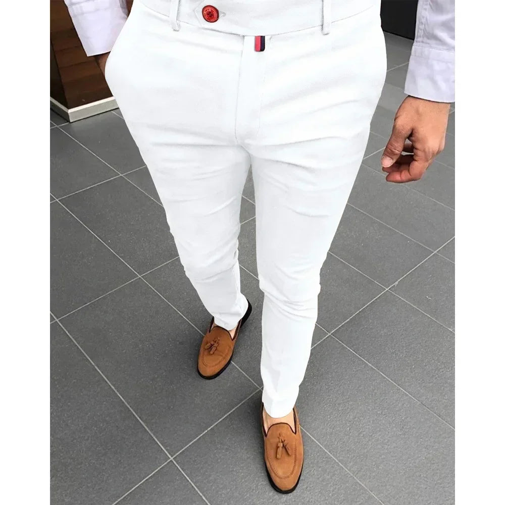 New Men's Fashion Casual Trousers Daily Office Business Formal Pants Solid Slim Pencil Pants Men Versatile Pants for Four Season