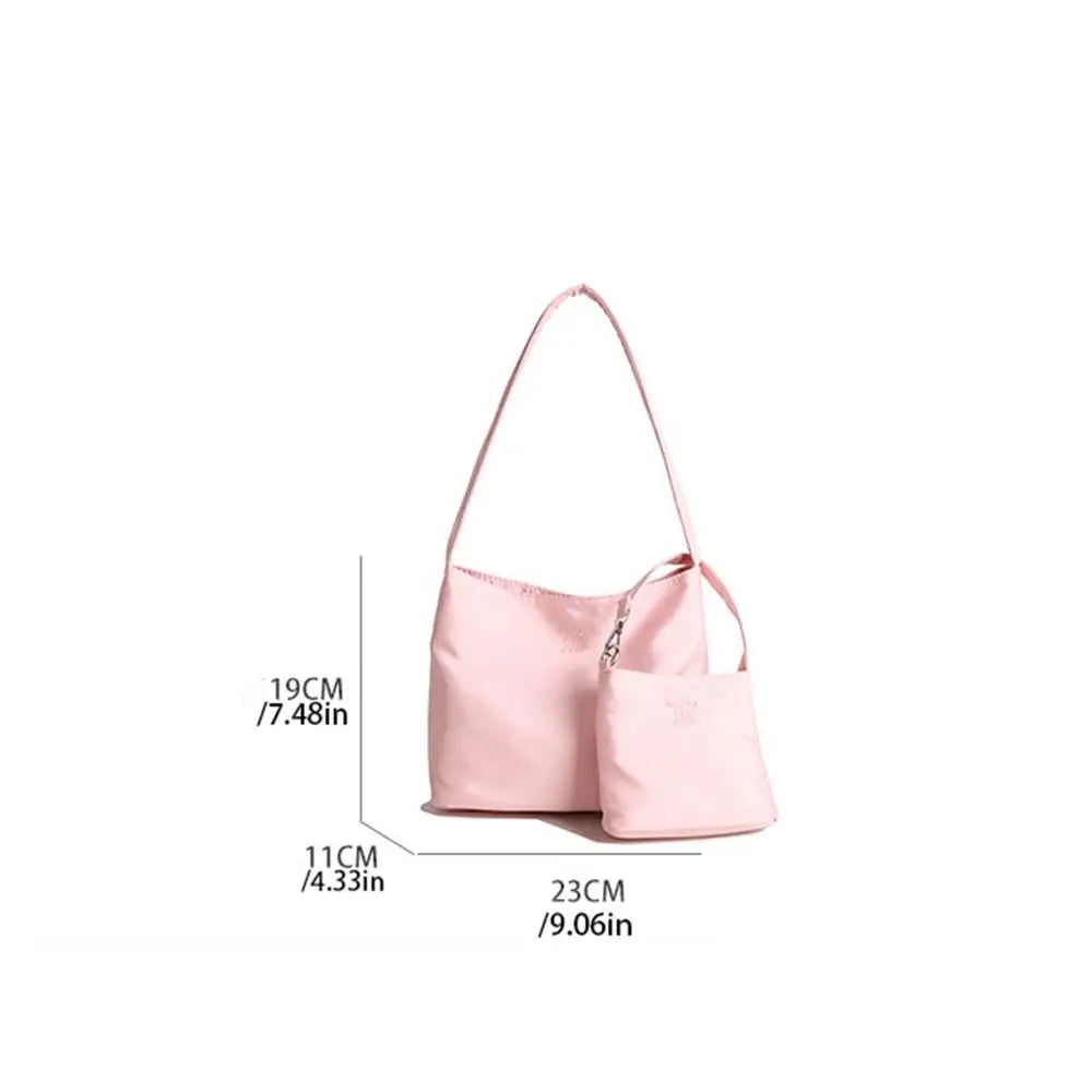 Korean Style Nylon Tote Bag Handbag Large Capacity Embroidery Letter Underarm Bag All-match Pure Color Cloth Shoulder Bag Travel