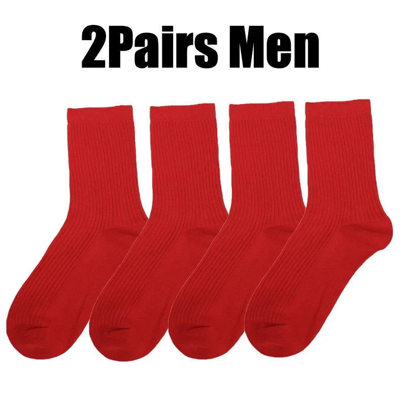Men Women Socks Red New Year Cotton Socks Breathable Sports Comfortable Solid Color Cotton Festival Casual Lucky Red Floor Socks