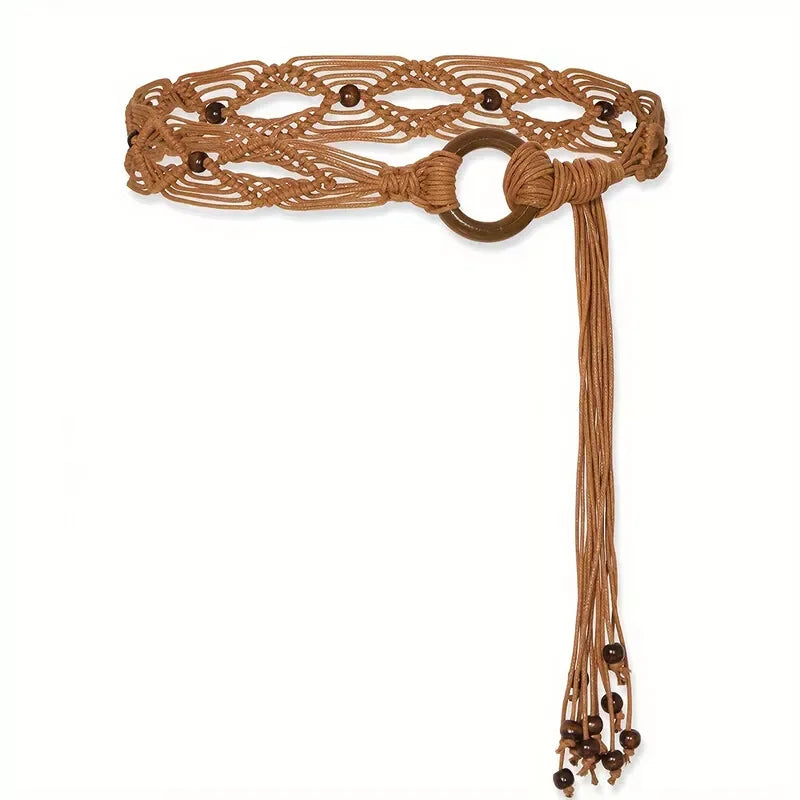 Women Woven Tassel Belt Braided Waistband Tie Strap Boho Girls Wide Waist Rope Chain Waist Belts For Dress Waistband Accessories