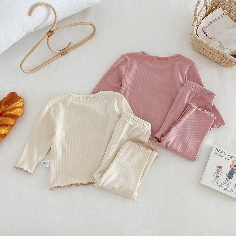 Korean Style Kids Pajama Set Cute Girls 2 Piece Sleepwear Warm Long Sleeve Autumn Winter Homewear Cozy Loungewear Outfit