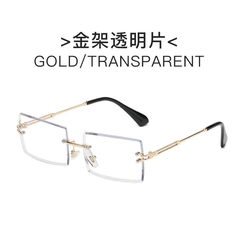 Trendy Rimless Sunglasses for Men Women Metal Frameless Rectangle Sun Glasses Retro Shades Summer Traveling Eyewear