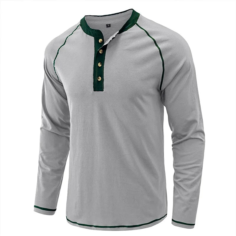 New Men's Long Sleeve Cotton T shirts Men Fashion Henry Collar T shirt Spring Autumn Patchwork Tops Tees Brand Men Clothing 2025