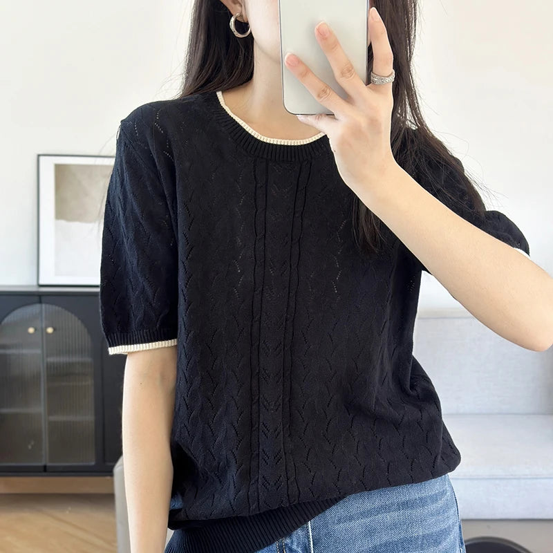 WinvyNee Summer Women‘s T-Shirts Cotton Pullovers Sweaters Top Short Sleeve O neck Pullover Solid Knitwear Tops Spring A1002024A