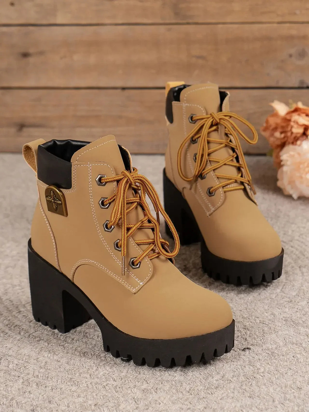 New Fashion Platform Boots for Women Retro Round Toe Coarse Heeled Ankle Boots Autumn High Heel Shoes for Women Botas Para Mujer