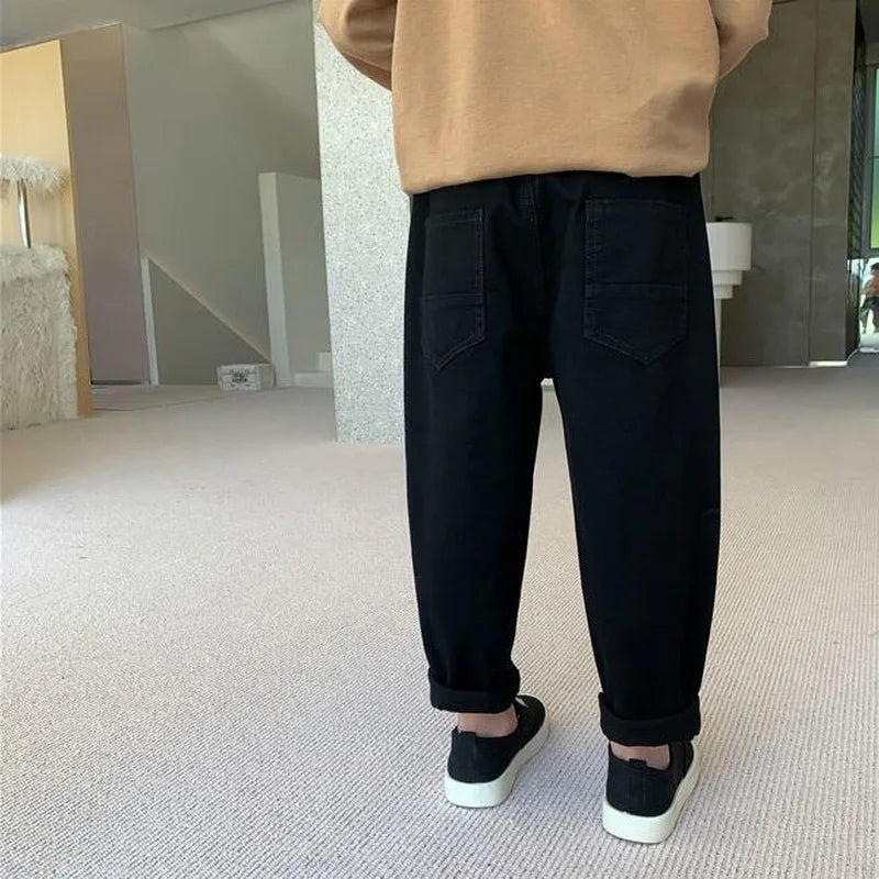 Spring Autumn Kids Boys Pants Solid Children Pants for Baby Girls Trousers Toddlers White Black Fashion Baggy Pants 2-8 Years