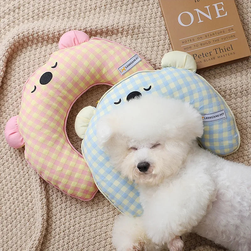 Summer Breathable and Comfortable Dog Pillow Cute Bear Plaid Pet Sleeping Soft Pillow Small Dog Warm Chin Pillow Pet Supplies