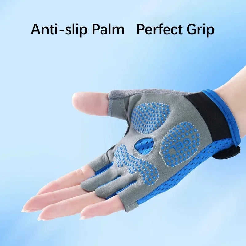 Kids Cycling Skateboard Gloves Anti-Slip Summer Spring Sports Breathable Half-Finger Gloves Shock-Absorbing Children Aged