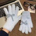 Women's Fashionable Winter Gloves - Cute, Plush, Bow-Embellished and Heat-Preserving, Great Christmas Gifts for Students
