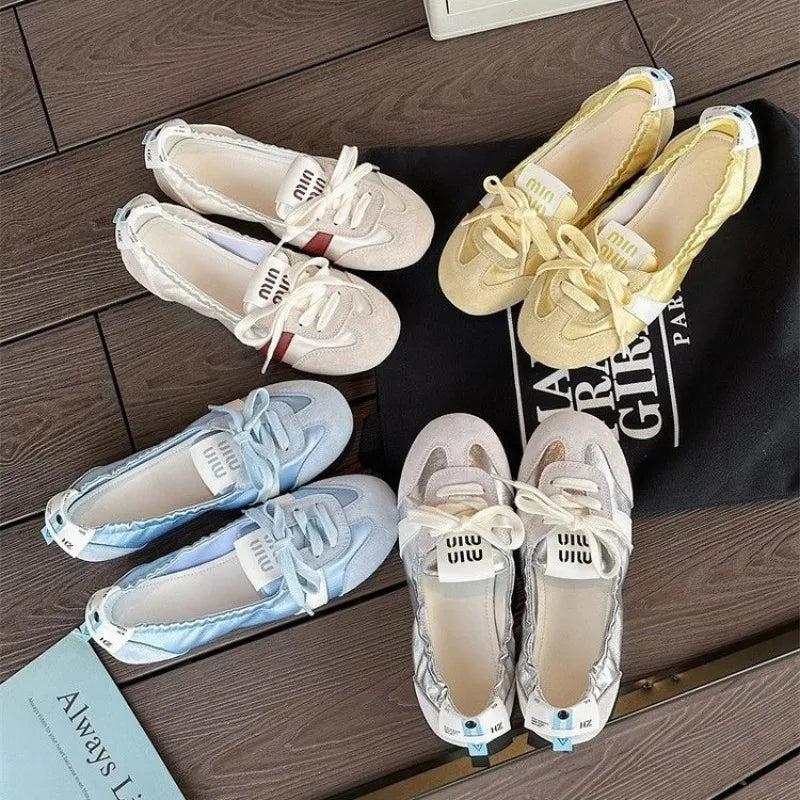 2026 Women's Casual Sneakers Summer Cozy Shallow Ballet Flats Shoes New Women Lace Up Sport Shoes Zapatos De Mujer