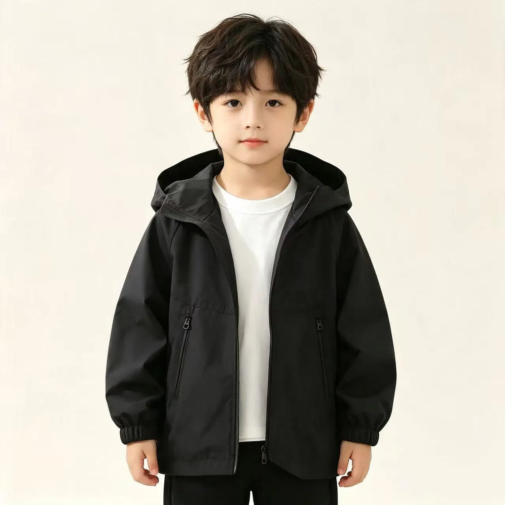Boys Hooded Jacket Spring Autumn 2026 New Teenage Kids Thin Casual Loose Solid Zip Up Coat Children Outerwear 120-170CM