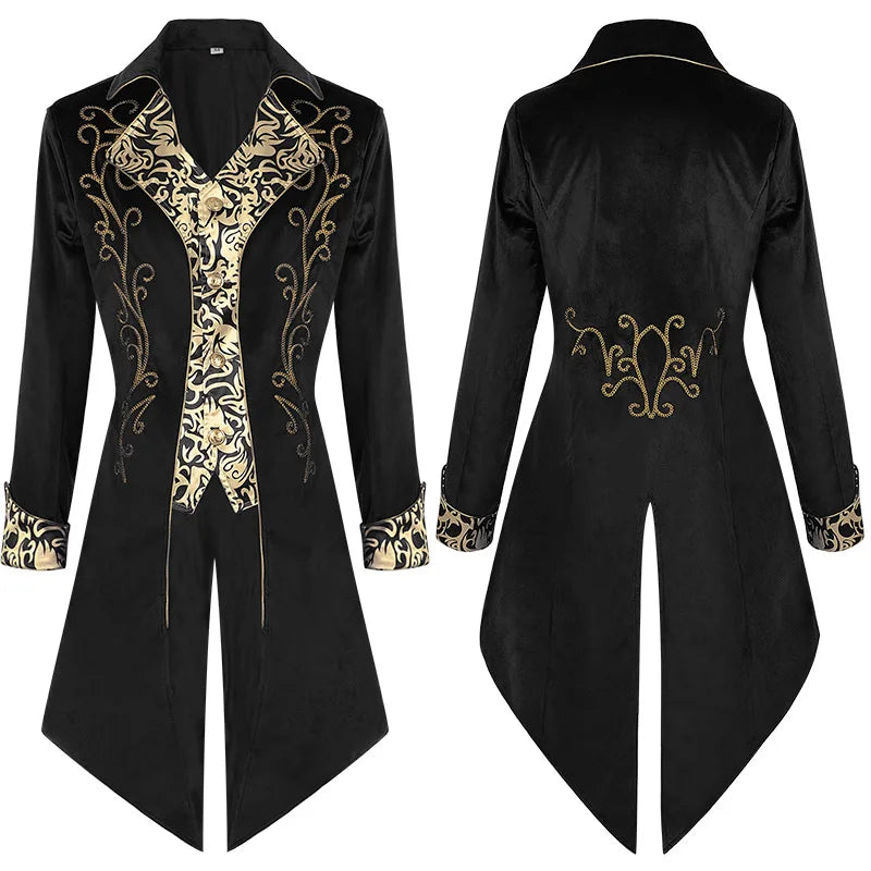 Red Black Purple Colors Men's Steampunk Style Retro Design Mid-length Tailcoat Jacket Gothic Era Frock Uniform Jacket