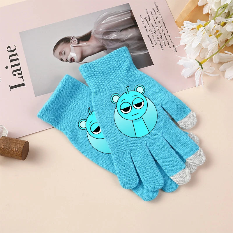 Sprunki Gloves for Children Anime Cartoon Cute Knitted Glove Boys Girls Winter Touchable Screen Warm Accessories Kawaii Mittens