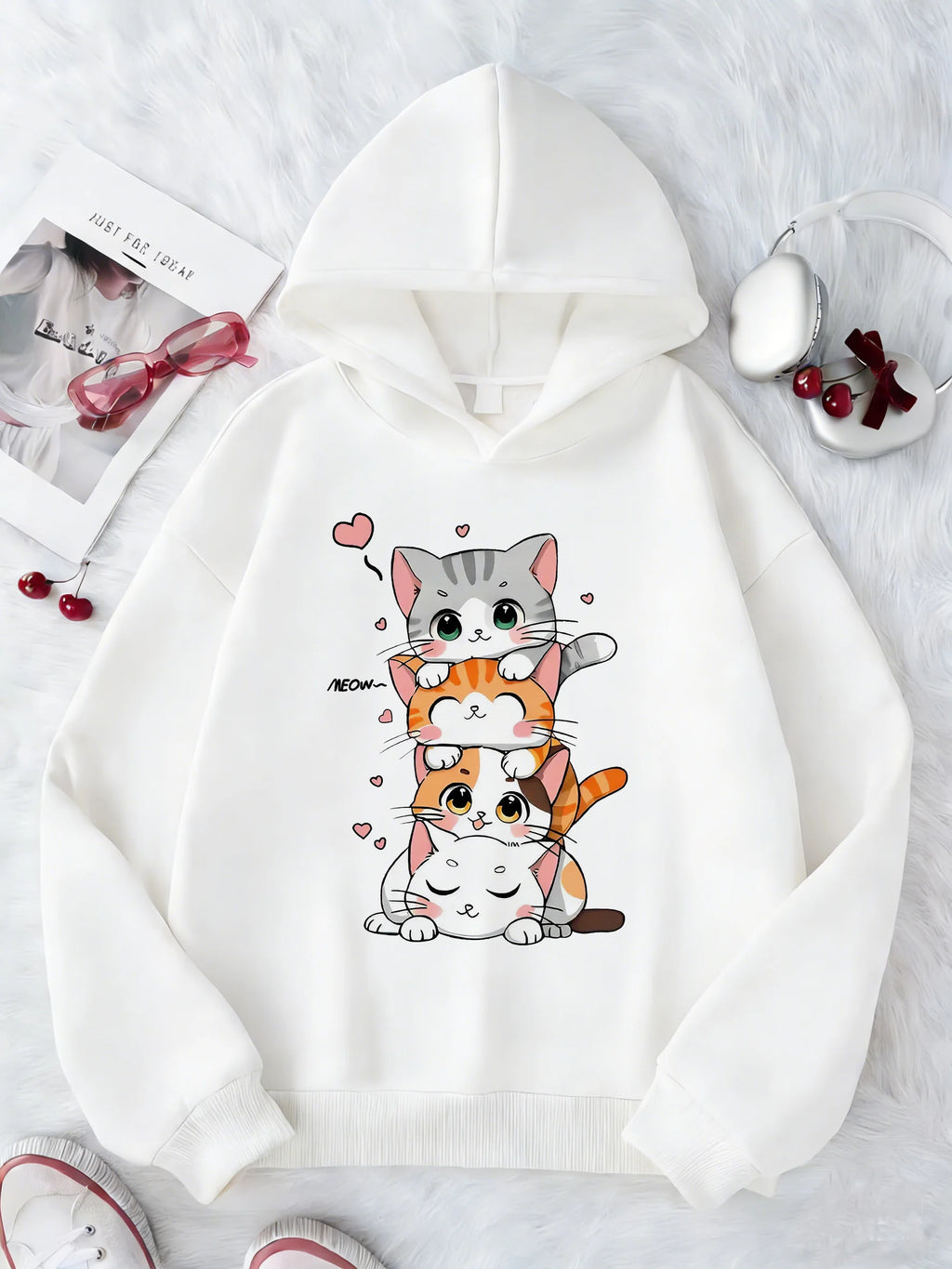 Cute Cat Graphic Kids Hoodie Long Sleeve Sweatshirt Cartoon Animal Boys Girls Clothes Kawaii Kitten Tops Y2K Children Hoody