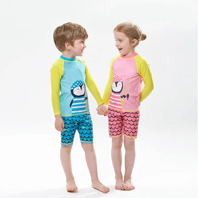 Long Tops+Shorts 2pcs/Set Kids Swimsuit Boys Swim Suit Kids Bathing Suit Children's Swimwear Kids Surfing Spa Pool Swimsuits