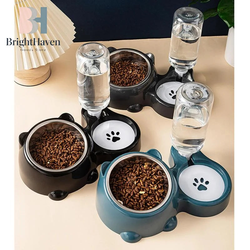 2 In 1 Pet Feeding Bowl Set With Automatic Water Dispenser Non Slip Base For Small Dogs Cats Indoor Daily Feeding Use B.H