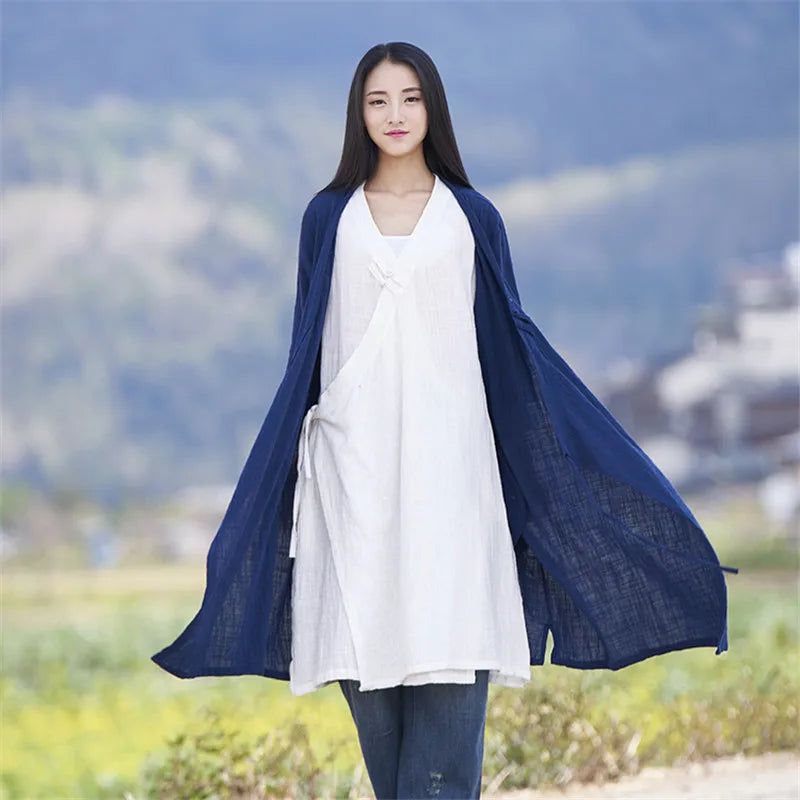 Johnature 2025 New Women's Coat Autumn Summer Cotton Linen Vintage Soft Full Sleeve Women's Lacing Plus Solid Coat
