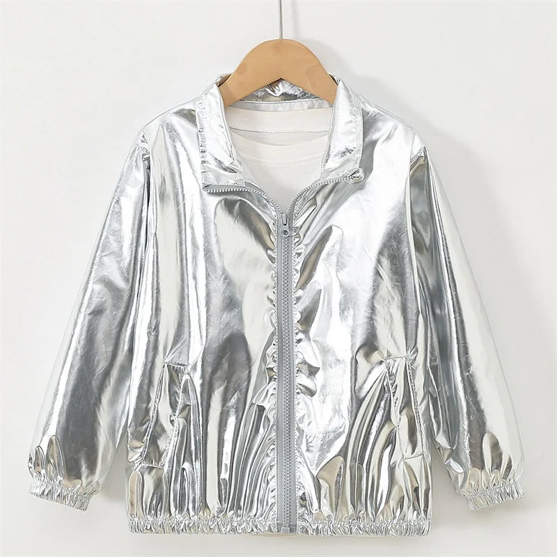 Boys Girls Autumn Jackets Kids Spring Style Colorful Glossy Coats Zipper Lapel Waterproof Outerwear Children Casual Clothes