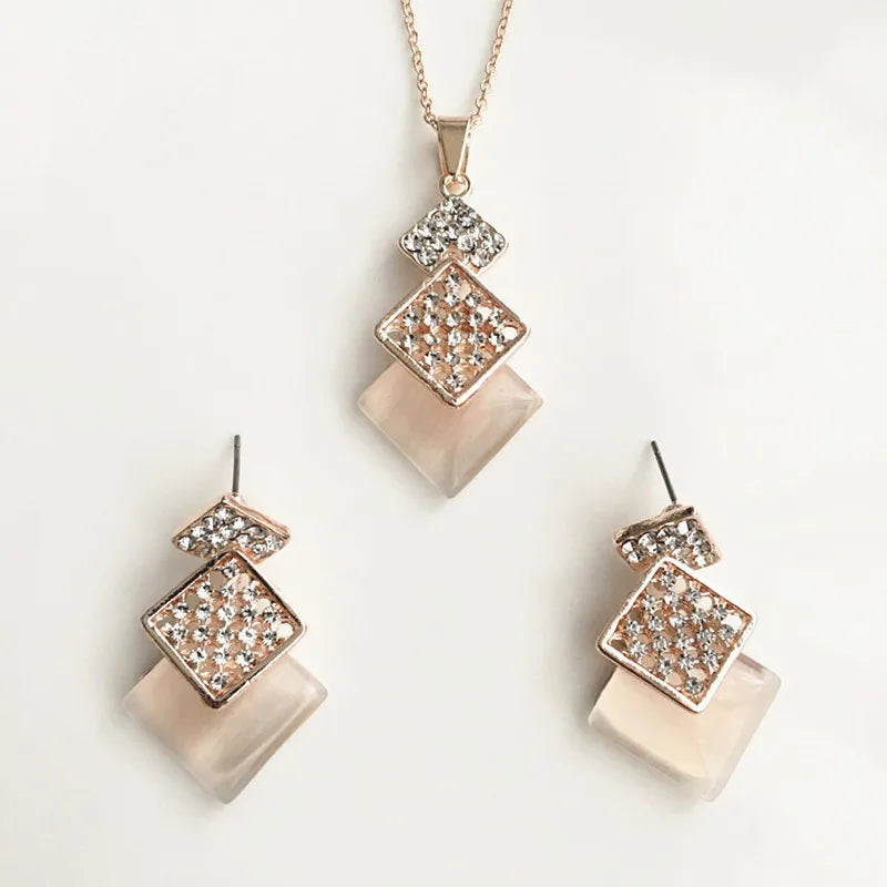 Hot Women Charming Jewelry Sets Square Box Crystal Rhinestone Necklace Earrings Jewelry Sets For Girls Party Fine Bijoux Gift