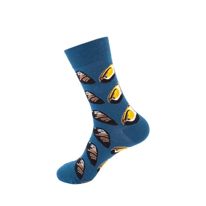 High Quality Funny Socks Women Men Cartoon Socks Seafood Eggs Avocado Sushi Sokken Calcetines Unisex Hip Hop Skateboard Socks