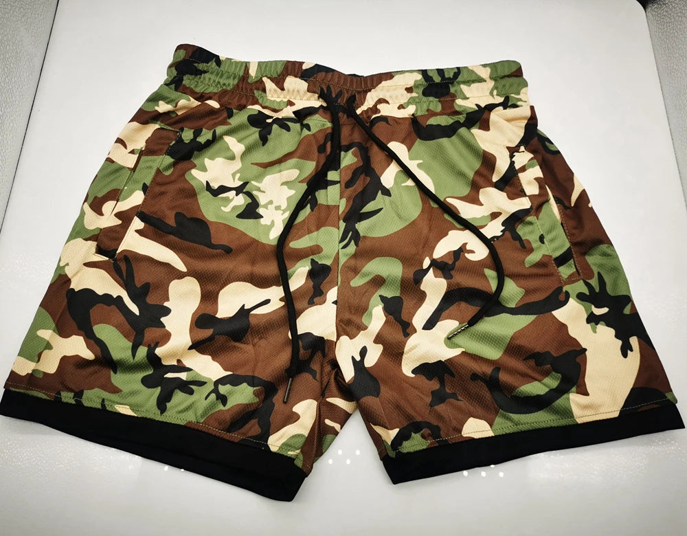 Men's Sports Shorts Quick-drying Beach Shorts Male Retro Casual Stylish Street Wear Fitness GYM Athletic Shorts Camo Green