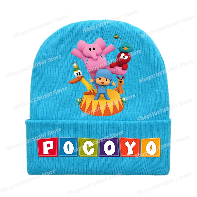 POCOYOS Children Knitted Hats Anime Character Print Knit Beanie Boys Girls Cartoon Winter Warm Caps Cute Thermal Hat Kids Gifts
