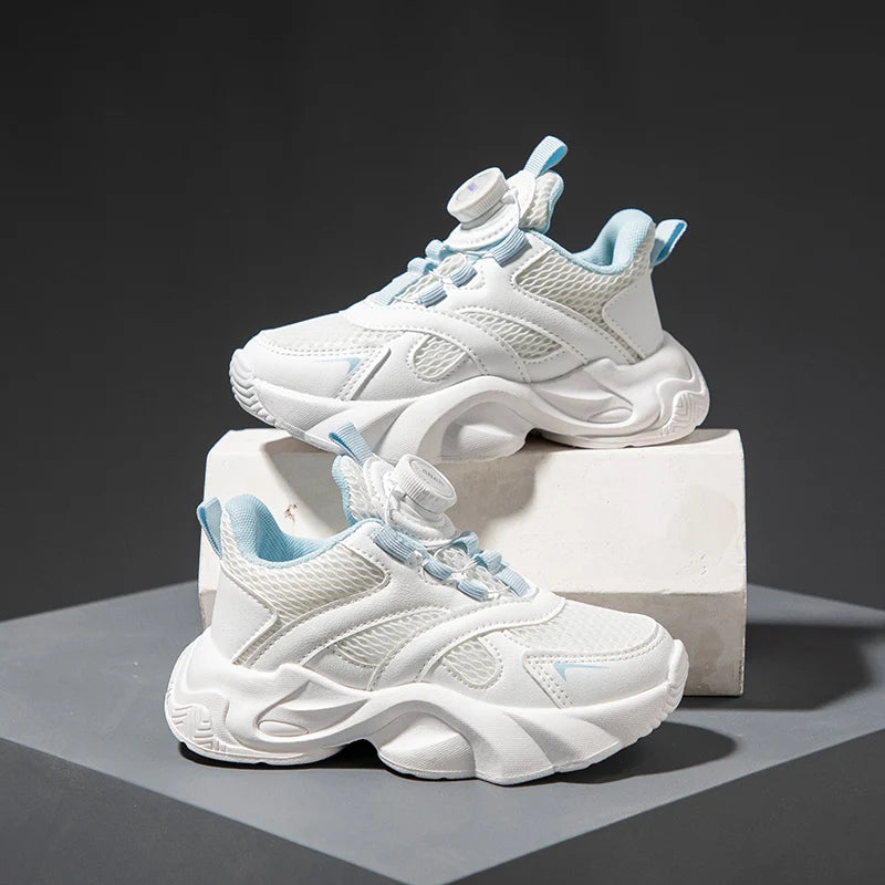 Kids' Fashion Chunky Sneakers Breathable Mesh Rotating Lock Strap Athletic Shoes for Boys and Girls