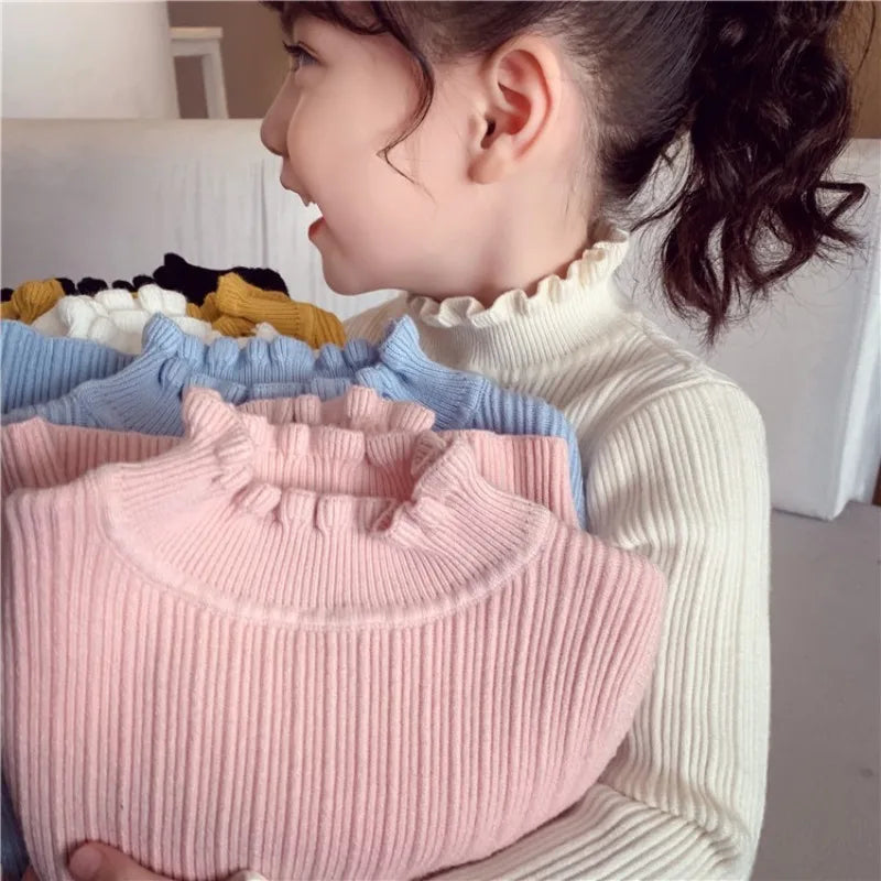 Kids Winter Clothes Baby Girls Knitted Sweater Cute Knitted Bottoms High Neck Inside Sweaters Turtleneck Top Pullovers Cotton
