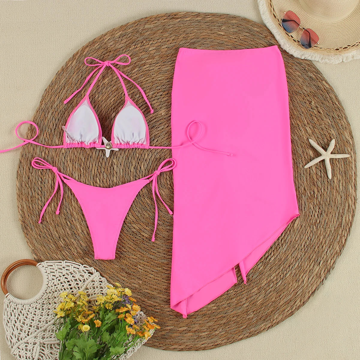 Sexy Solid 3 pieces Micro Bikinis Women Swimsuit 2024 Swimwear Bathing Suit Beachwear Long Skirt Bikini Set Biquini female