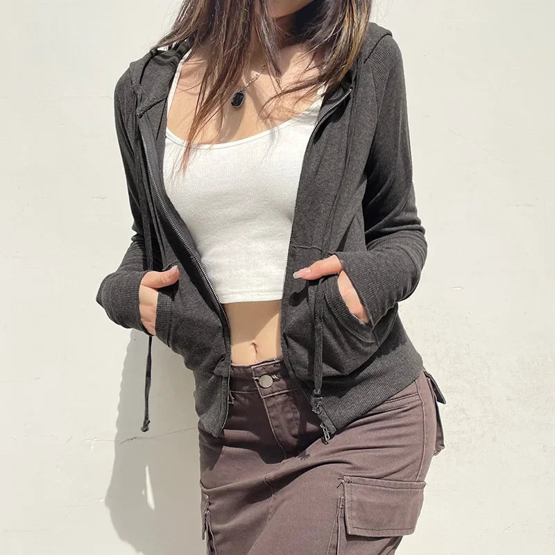 Casual Streetwear Basic Hooded Pockets Sweatshirt Tracksuit Solid Long Sleeve Hoodies Women 2025 Autumn Spring Fashion