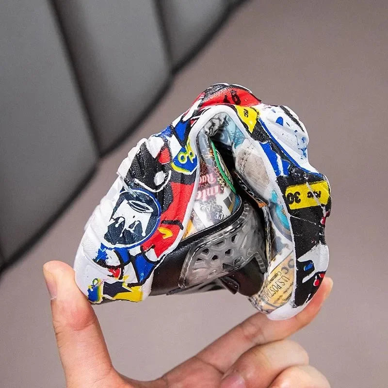 Size 26-37 Children Sports Sneakers for Girls Kid Cartoon Graffiti Pattern Casual Shoes Boys Basketball Shoe Chaussures De Sport