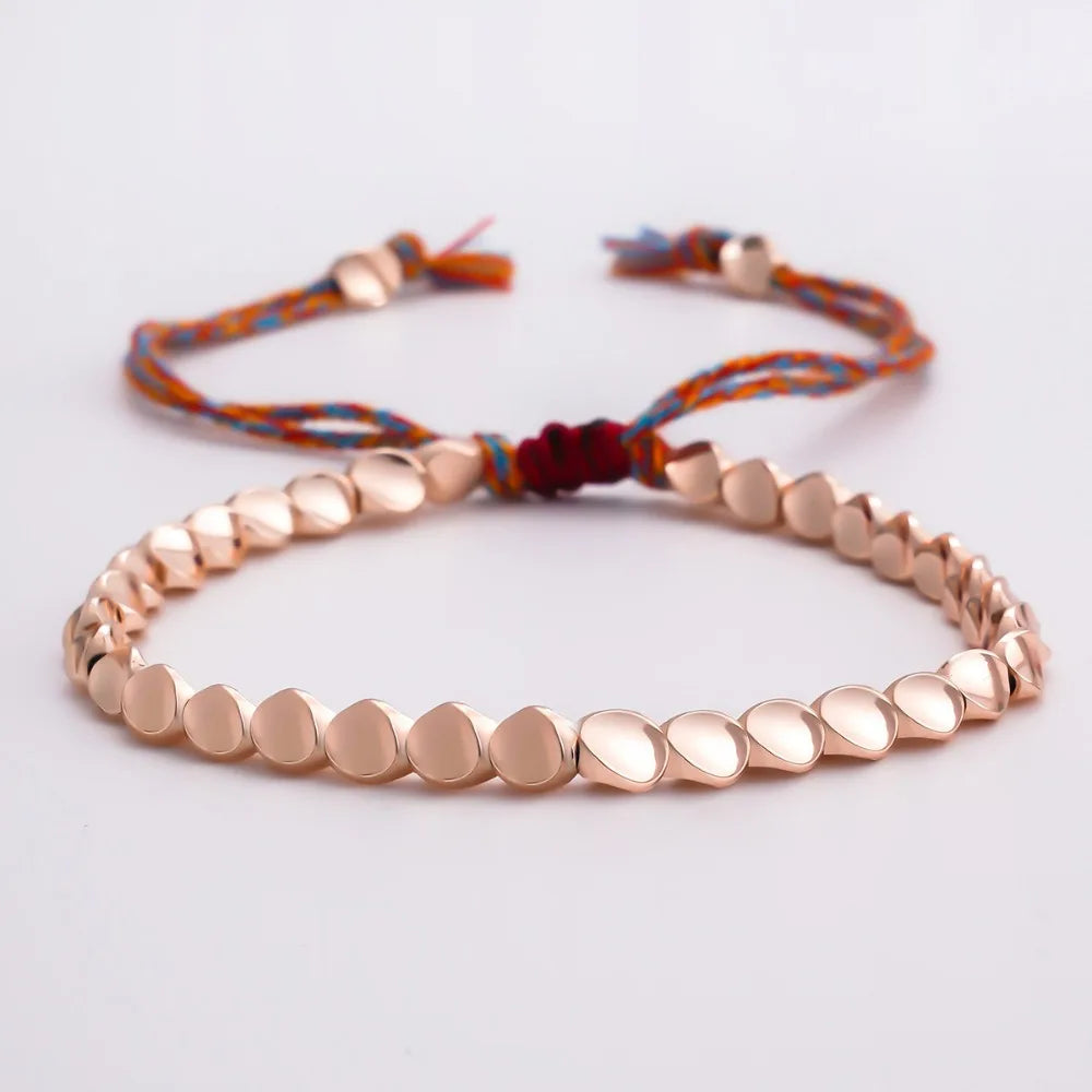 Men Gifts For Lovers Buddhist Cotton Rope Adjustable Braided Bracelet Wrist Jewelry Copper Beads Bangles