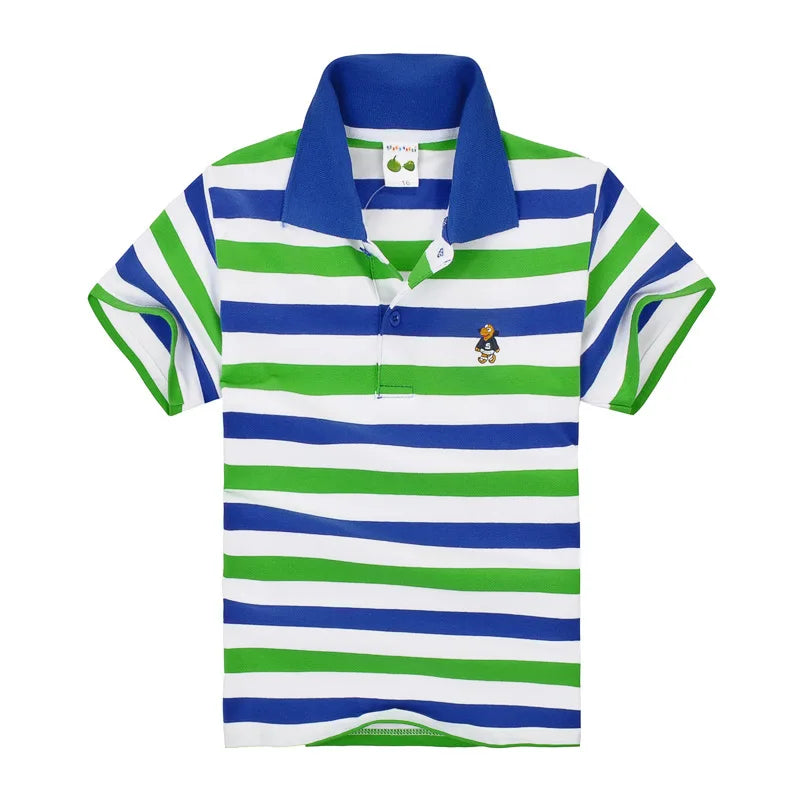 Kids Polo Shirts Summer Children's Short Sleeve Boys Top Polo Shirt Color Striped 2Y-12Y Teens Cotton Girls School Shirts