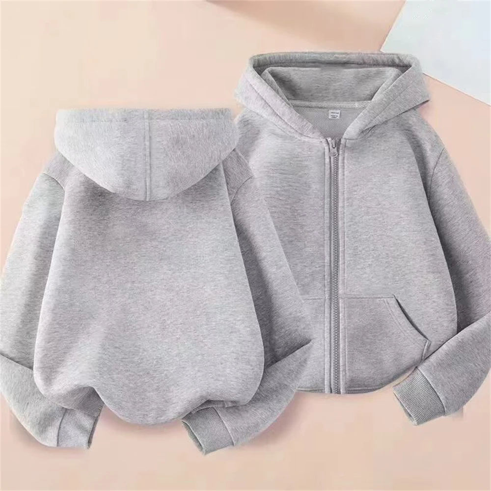 Zipper Style Hoodies Coat for Boys and Girls Pink Children Age 3-12 Kids Kawaii Sweatshirt Festival Gifts Solid Color New