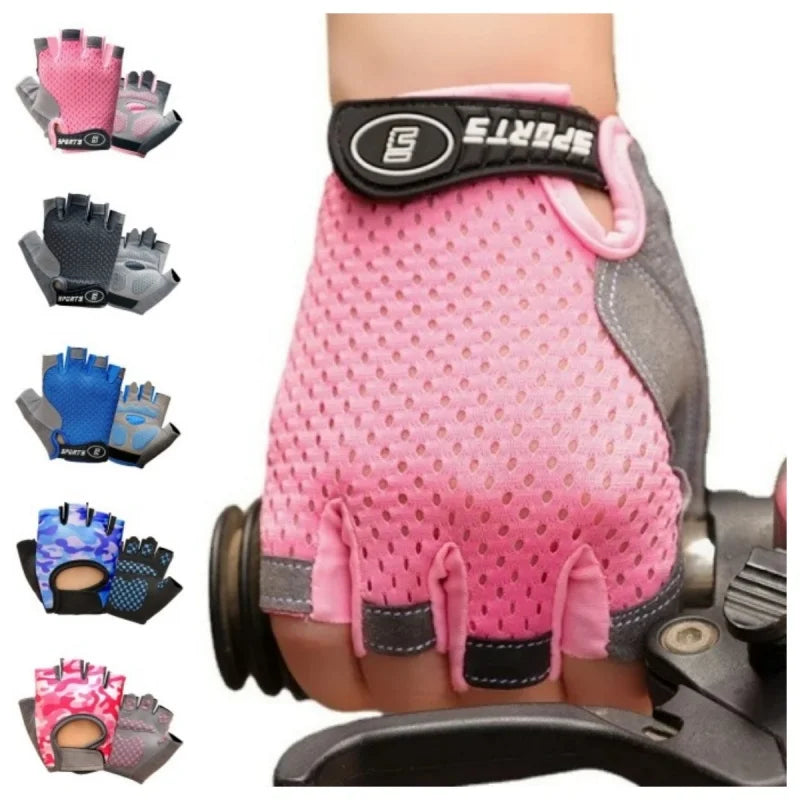Children's Gloves Half Finger Outdoor Sports Kids Cycling Boys Girls Protection Antislip Breathable Thin Spring Summer Gloves