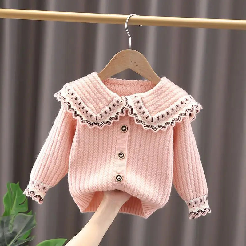 Girls' Sweater Knitted Cardigan 2025 Autumn/Winter New Children's Wear Children's Sweater Children's Doll Neck Coat