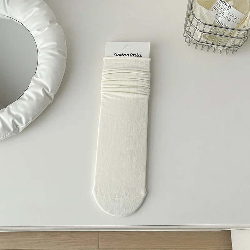 Women Socks Japanese Fashion Cotton Thin Breathable Long Socks Women Korean Style Casual Solid Color Black White Gray Socks Sox