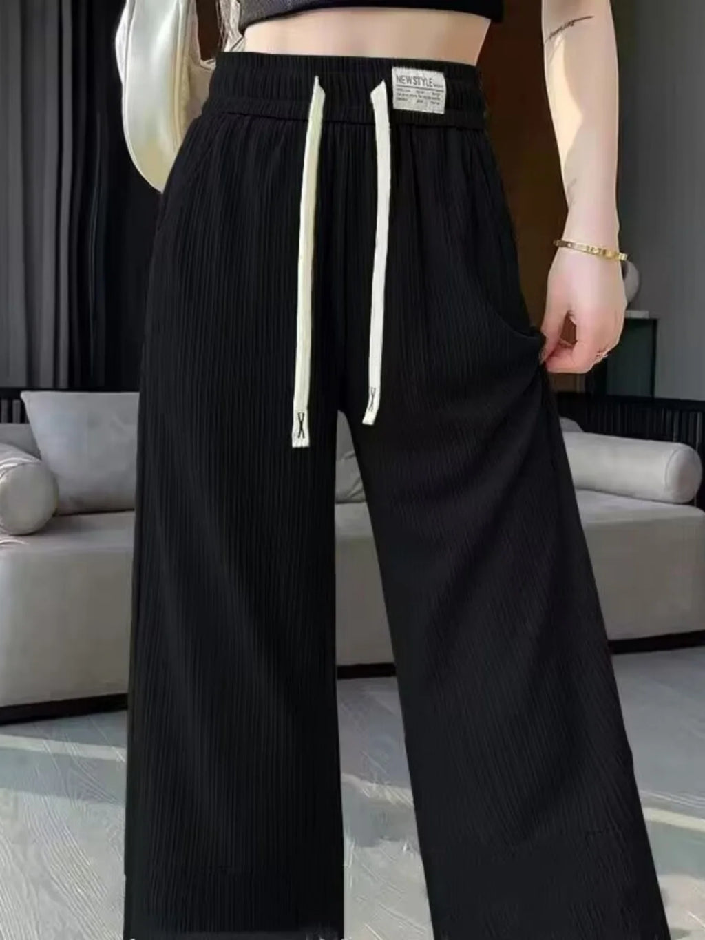 Special Offer Ice Silk Wide Leg Pants Women Summer Thin Mosquito Proof Small Size High Waist Dra Narrow Version Straight ...