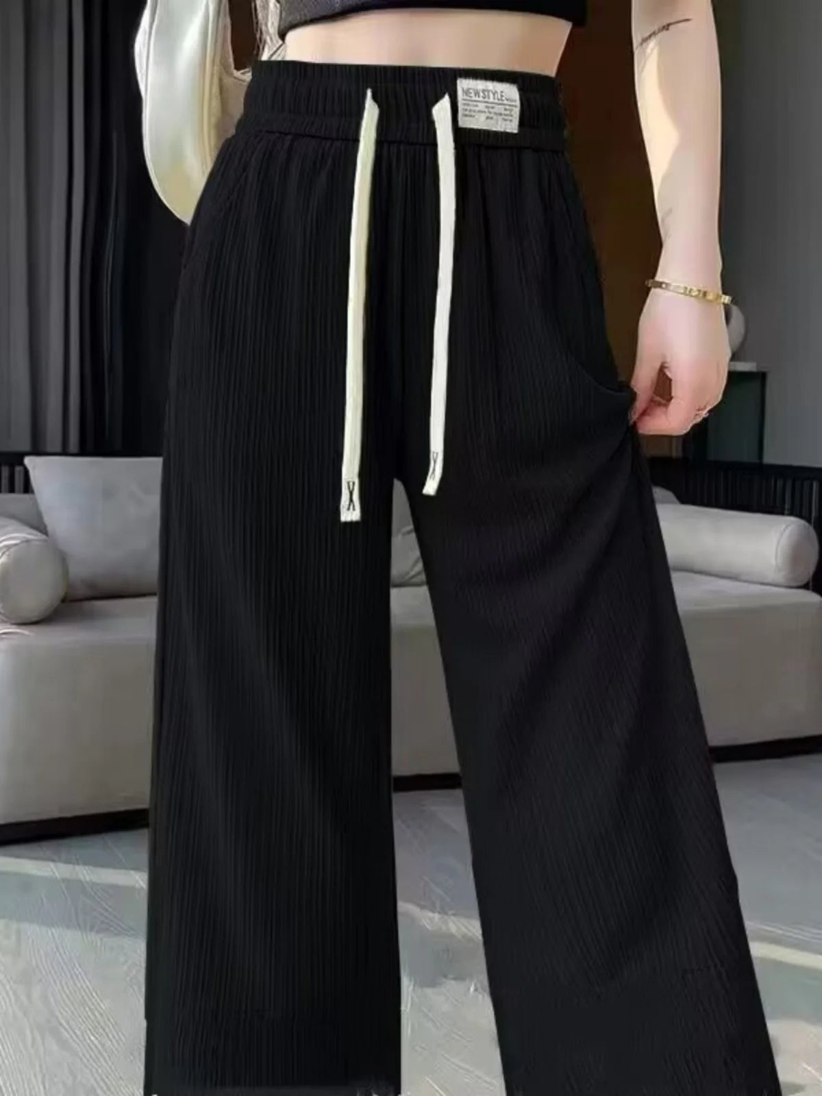 Special Offer Ice Silk Wide Leg Pants Women Summer Thin Mosquito Proof Small Size High Waist Dra Narrow Version Straight ...