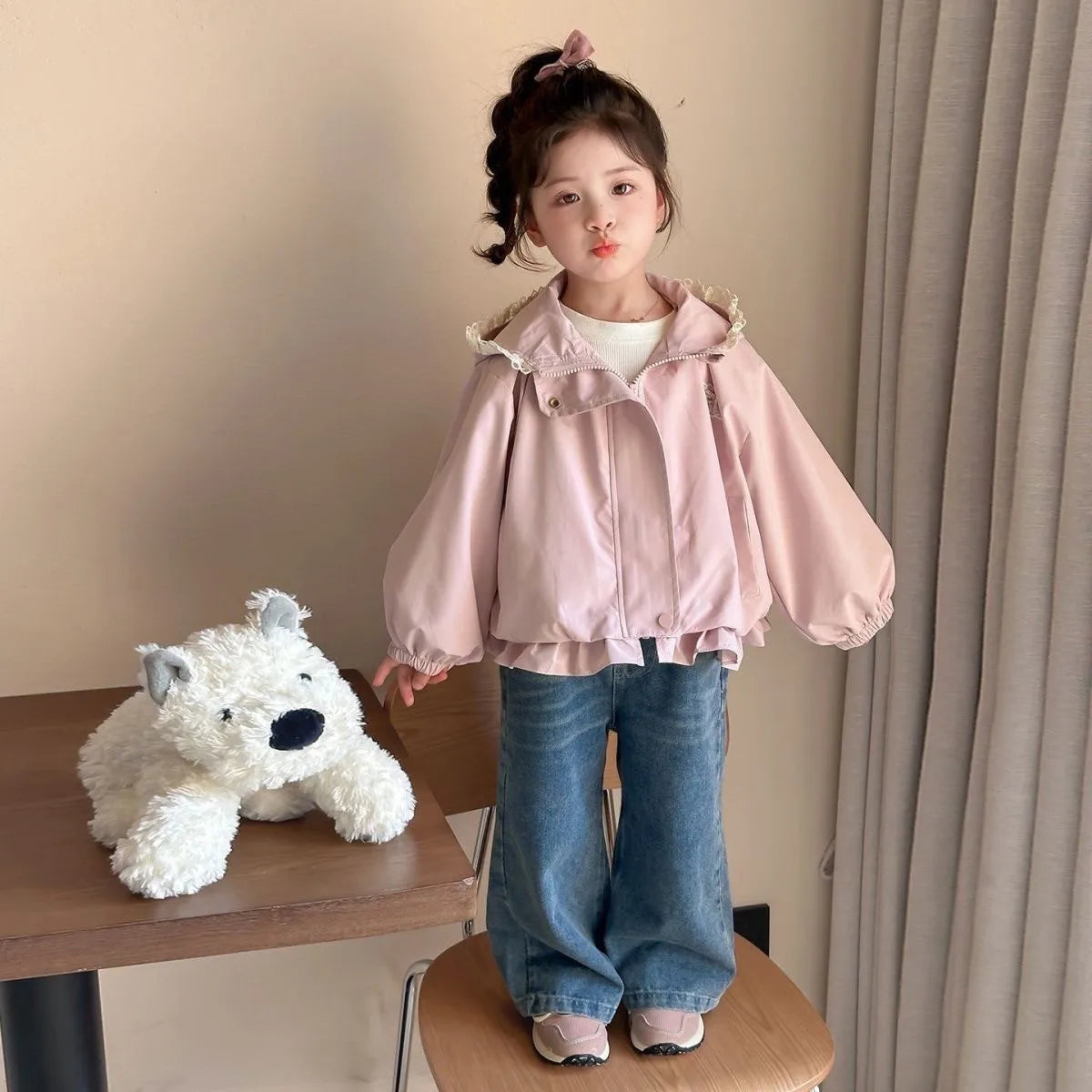 Girls Windproof Jacket Spring Autumn New Style Children's Hooded Coat Stylish Outdoor Clothing for Kids