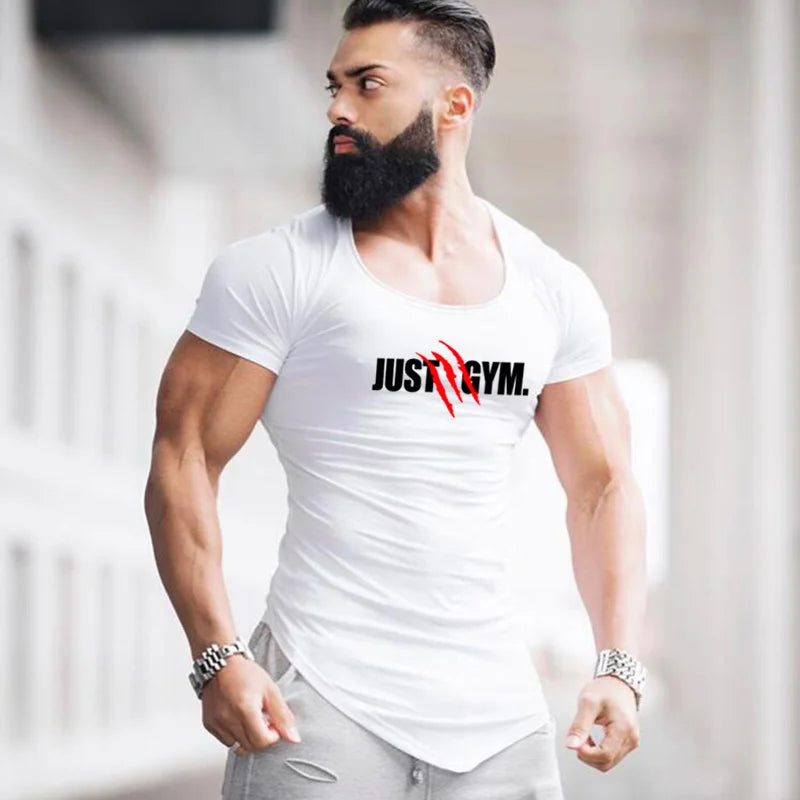 Mens Running Sport  Short Sleeve T-Shirts Summer Cotton Breathable Slim Fit Sportswear Gym Bodybuilding Fitness Muscle Shirts