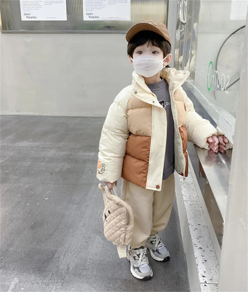 Kids Winter Warm Down Coats Children Casual Versatile Zipper Jacket Boys Girls Comfort Thick Plush Thermal Outdoor Outerwear