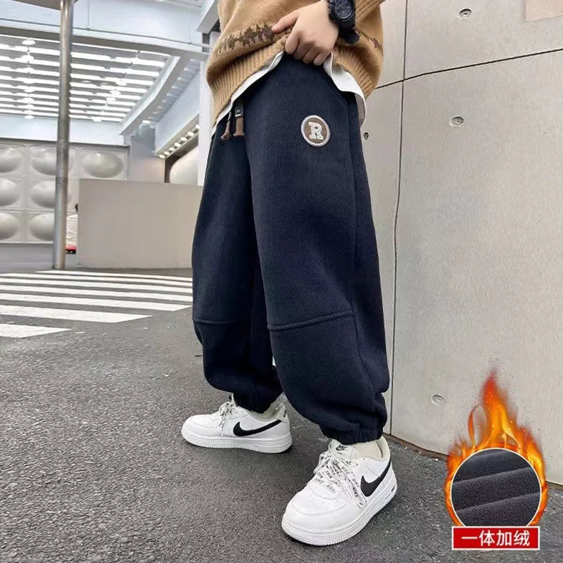 Korean Style Winter Warm Pants Children Sweatpants Thicken Corduroy Boys Casual Pants Boys Sport Pants Kids Loose Long Trousers