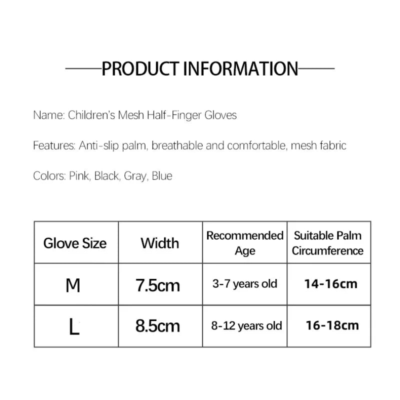 Kids Cycling Skateboard Gloves Anti-Slip Summer Spring Sports Breathable Half-Finger Gloves Shock-Absorbing Children Aged