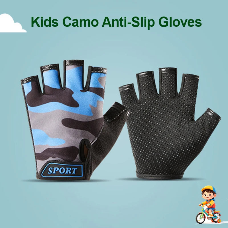 Kids Cycling Gloves for Boys Girls Fingerless Summer Sport Breathable Anti-Slip Skateboarding Camouflage Children Outdoor Gloves