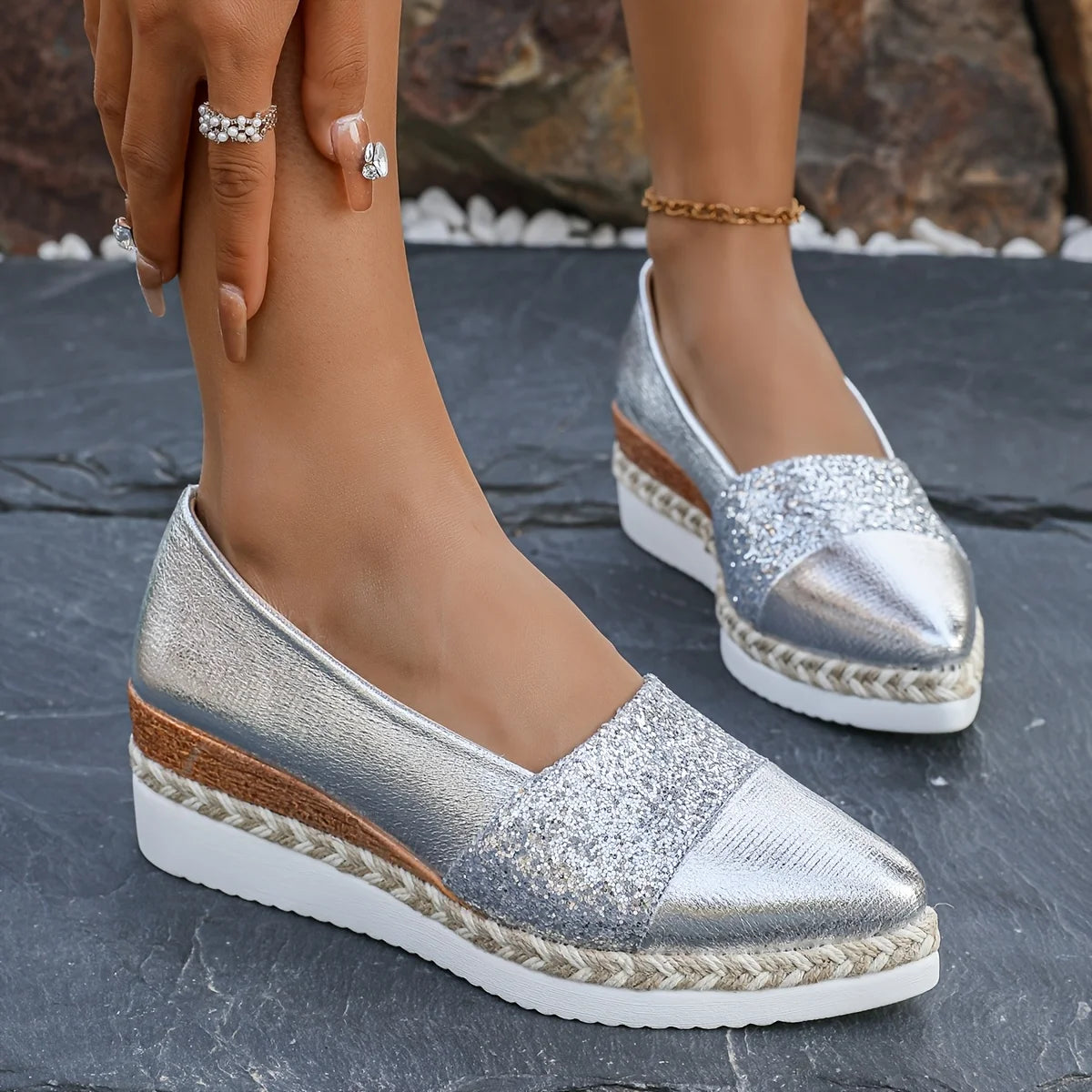 2025 Women Single Sneakers Pointed Head Wedge Platform Shoes for Women Mouth Anti-slip Shallow Casual Sneakers Zapatos Mujer